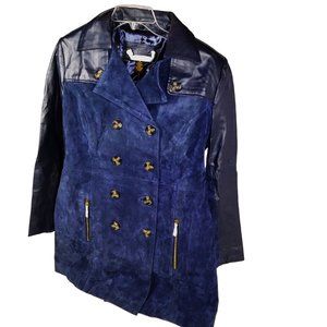 Iman Platinum Collection Women’s Leather Suede Belted Blue Trench Coat- Size M